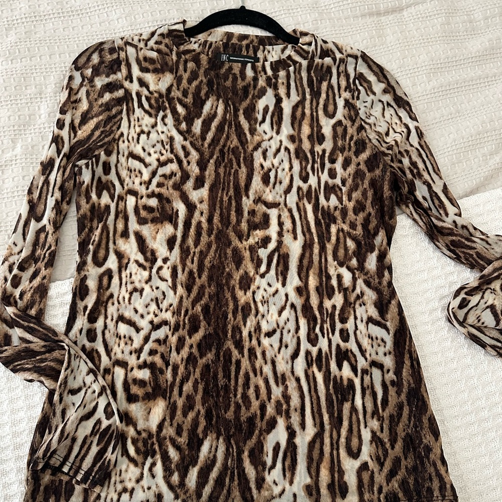 INC International Concepts Brown and Cream leopard Print Blouse